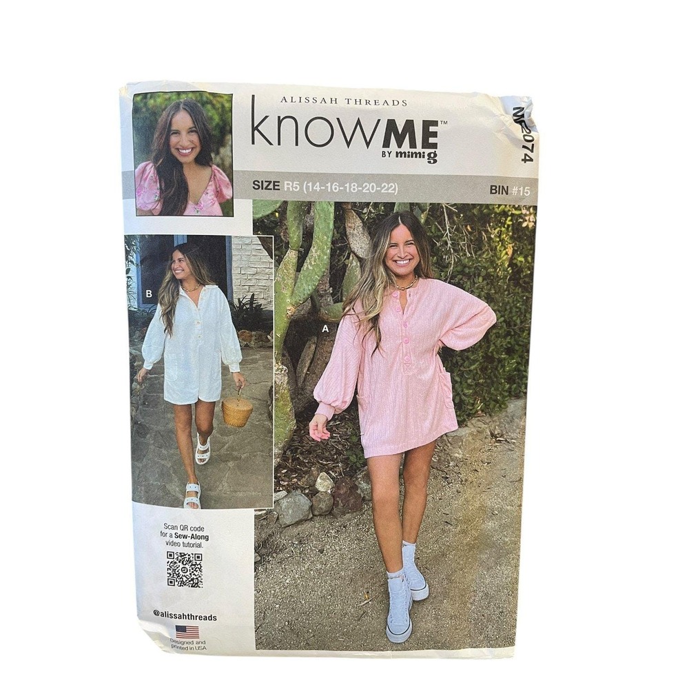 knowME Sewing Pattern ME2074 Misses Size 14-22 White Pink Dress Romper Uncut